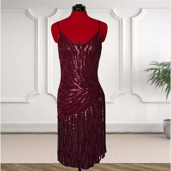 Sue Wong Nocturne Vintage Red Sequin Silk Cocktail Evening Dress Size 8 - Picture 1 of 5